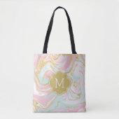 Roze goudblauwe inktmarmer tote bag (Voorkant)