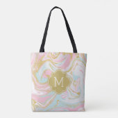 Roze goudblauwe inktmarmer tote bag (Achterkant)
