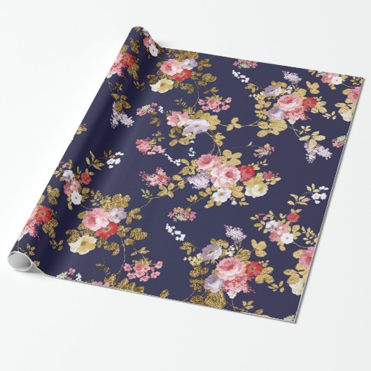 Roze goudboho floral cadeaupapier (Uitgerold)