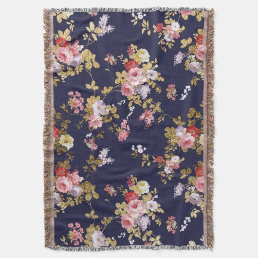 Roze goudboho floral deken (Voorkant Verticaal)