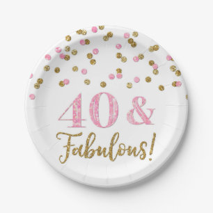 Roze goudConfetti 40 en Fabulous Birthday Papieren Bordje