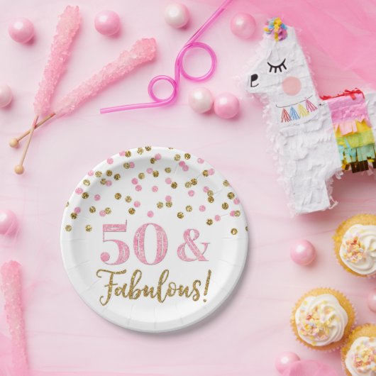 Roze goudConfetti 50 en Fabulous Birthday Papieren Bordje (Feest)