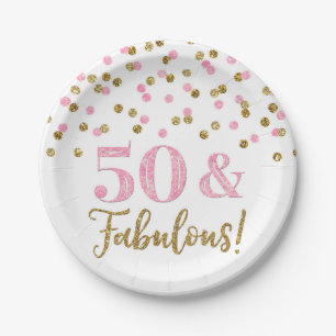 Roze goudConfetti 50 en Fabulous Birthday Papieren Bordje