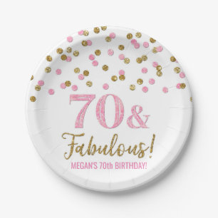 Roze goudConfetti 70 en Fabulous Birthday Papieren Bordje