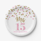 Roze goudConfetti Mis 15 Quinceanera Papieren Bordje (Voorkant)