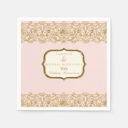 Roze gouden 50ste bruiloft Jubileum Servetten (Voorkant)