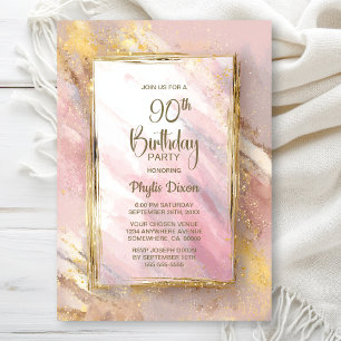 Roze Gouden 90ste Verjaardagsfeest Kaart
