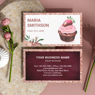 Roze Gouden Aardbeien Cupcake Gebak Chef Bakkerij Visitekaartje