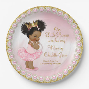 Roze Gouden Afro Prinses Baby Shower Papieren Bord