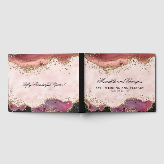 Roze Gouden Agaat 50ste Bruiloft Jubileum Gastenboek (Volledig)