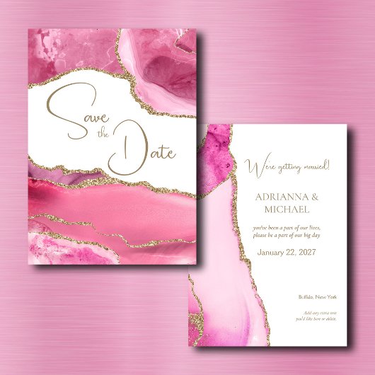 Roze Gouden Agaat Bruiloft Save the Date Kaart