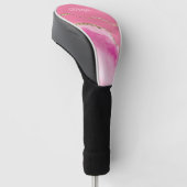 Roze & Gouden Agaat, DIY Naam Wit Script Golfheadcover (Schuin)