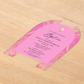 Roze Gouden Agaat Doop Vrouwelijk Modern Elegant Acryl Uitnodigingen (Laagn)