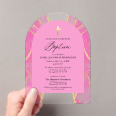 Roze Gouden Agaat Doop Vrouwelijk Modern Elegant Acryl Uitnodigingen (Insitu (Draagbaar))