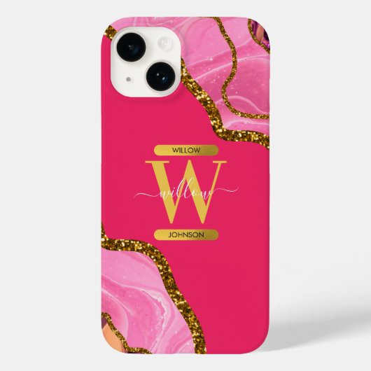 Roze & Gouden Agaat Geode Monogram Case-Mate iPhone Case (Achterkant)