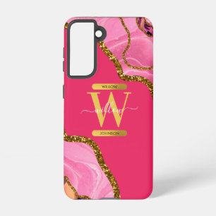 Roze & Gouden Agaat Geode Monogram Samsung Galaxy Hoesje