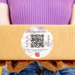 Roze gouden agaat marmeren zakelijke qr-code insta ronde sticker