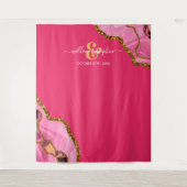 Roze & Gouden Agate Geode Bruiloft Wandkleed (Voorkant)