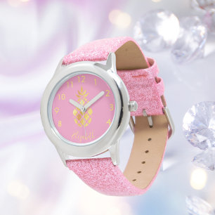Roze gouden anananas, ananas, script tropisch meis horloge