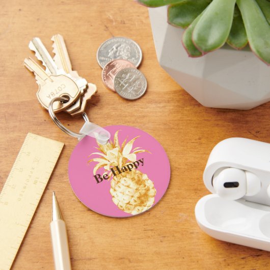 Roze Gouden Ananas Confetti Sleutelhanger (Bureau)