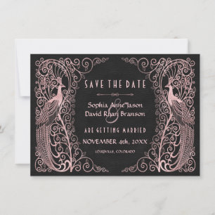 Roze Gouden Art Deco Pauw Save The Date