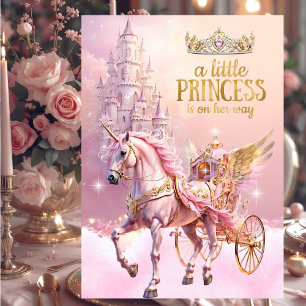 Roze gouden baby shower koets voor prinsesje kaart
