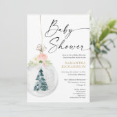 Roze gouden baby shower met kerstbomen voor de win kaart (Staand voorkant)