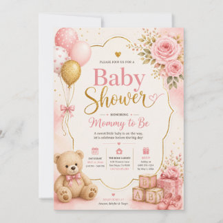 Roze Gouden Baby Shower Uitnodiging Meisje, Waterv
