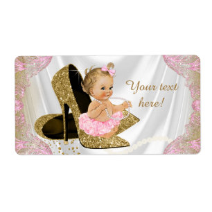 Roze gouden baby shower waterfleslabels voor meisj etiket