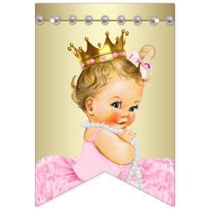 Roze Gouden Ballerina Tutu Parels Meisje Baby show Vlaggetjes