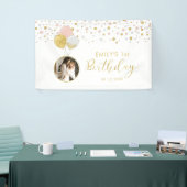 Roze & Gouden Ballon 1e Verjaardag Foto Banner (Beurs)