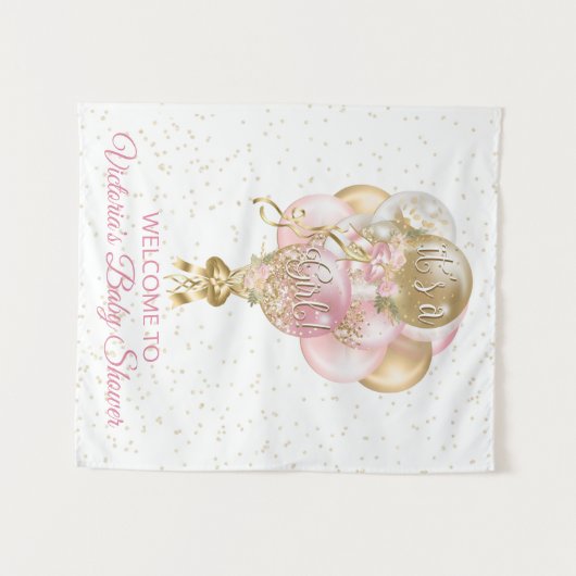 Roze gouden ballon Baby shower banner achtergrond Wandkleed (Voorkant (horizontaal))