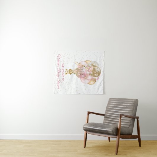 Roze gouden ballon Baby shower banner achtergrond Wandkleed (In Situ (horizontaal))