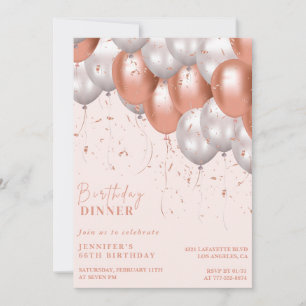Roze gouden ballon diner 66ste verjaardag kaart