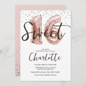 Roze Gouden Ballon Zilver Glitter Sweet 16 Feestje Kaart (Voorkant / Achterkant)