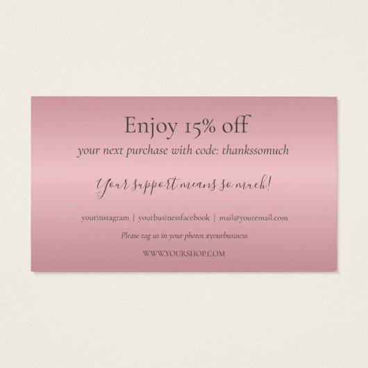 Roze Gouden Bedankt Voor Winkelen Kortingkaart Visitekaartje (Achterkant)