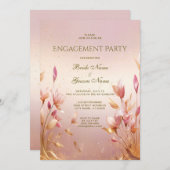 Roze Gouden Bladeren Bloemen Bruiloft Uitnodiging