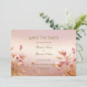 Roze gouden bladeren bloemenbewaar de datum save the date (Staand voorkant)