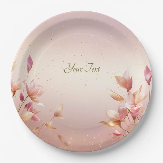 Roze gouden bladeren bloemenpapier Bord (Voorkant)