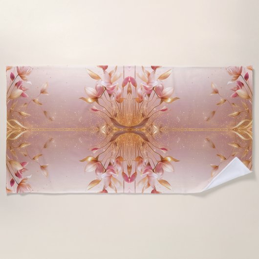 Roze gouden bladeren bloemenstrandlaken strandlaken (Voorkant)