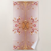 Roze gouden bladeren bloemenstrandlaken strandlaken (Voorkant)