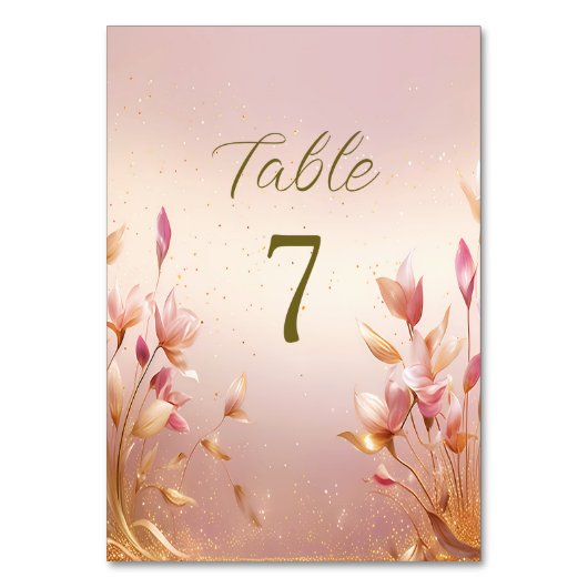 Roze gouden bladeren bloementafel nummer kaart (Achterkant)