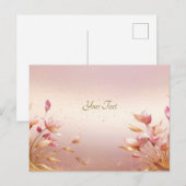 Roze Gouden Bladeren Bloemkaart Briefkaart (Voorkant / Achterkant)