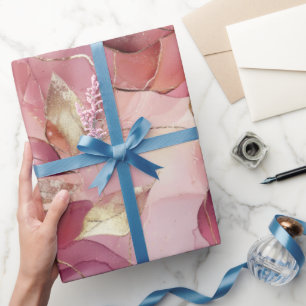 Roze Gouden Bladeren Bruidsfeest Cadeaupapier