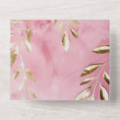 Roze gouden bladeren bruiloft all in one uitnodiging (Achterkant)