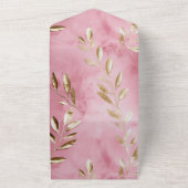 Roze gouden bladeren bruiloft all in one uitnodiging (Buitenkant)