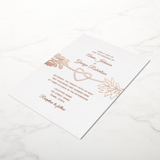 Roze Gouden Bladerhuwelijk Folie Uitnodiging (Gedraaid)