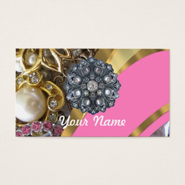 Roze & gouden bling visitekaartje (Voorkant)