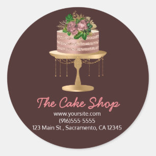 Roze Gouden Bloem Cake Bakkerij Sticker Label