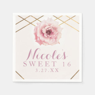 Roze & Gouden Bloem Glam Bruidsfeest Borrel Servetten